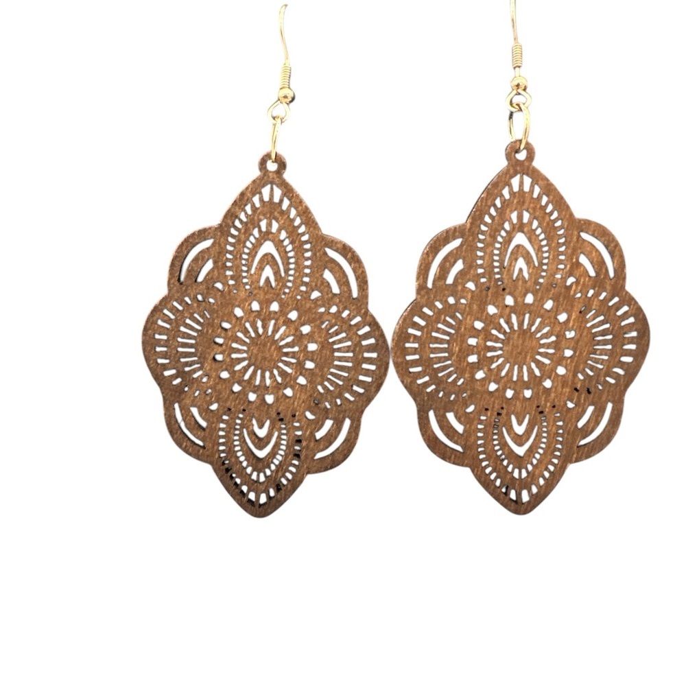 Boho Wood Mandala Earrings